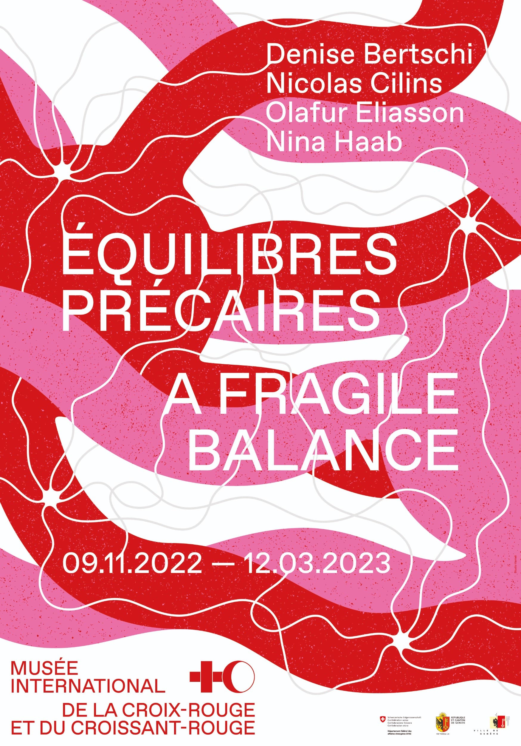 Affiche de l'exposition "Équilibres précaires" au Musée international de la Croix-Rouge et du Croissant-Rouge