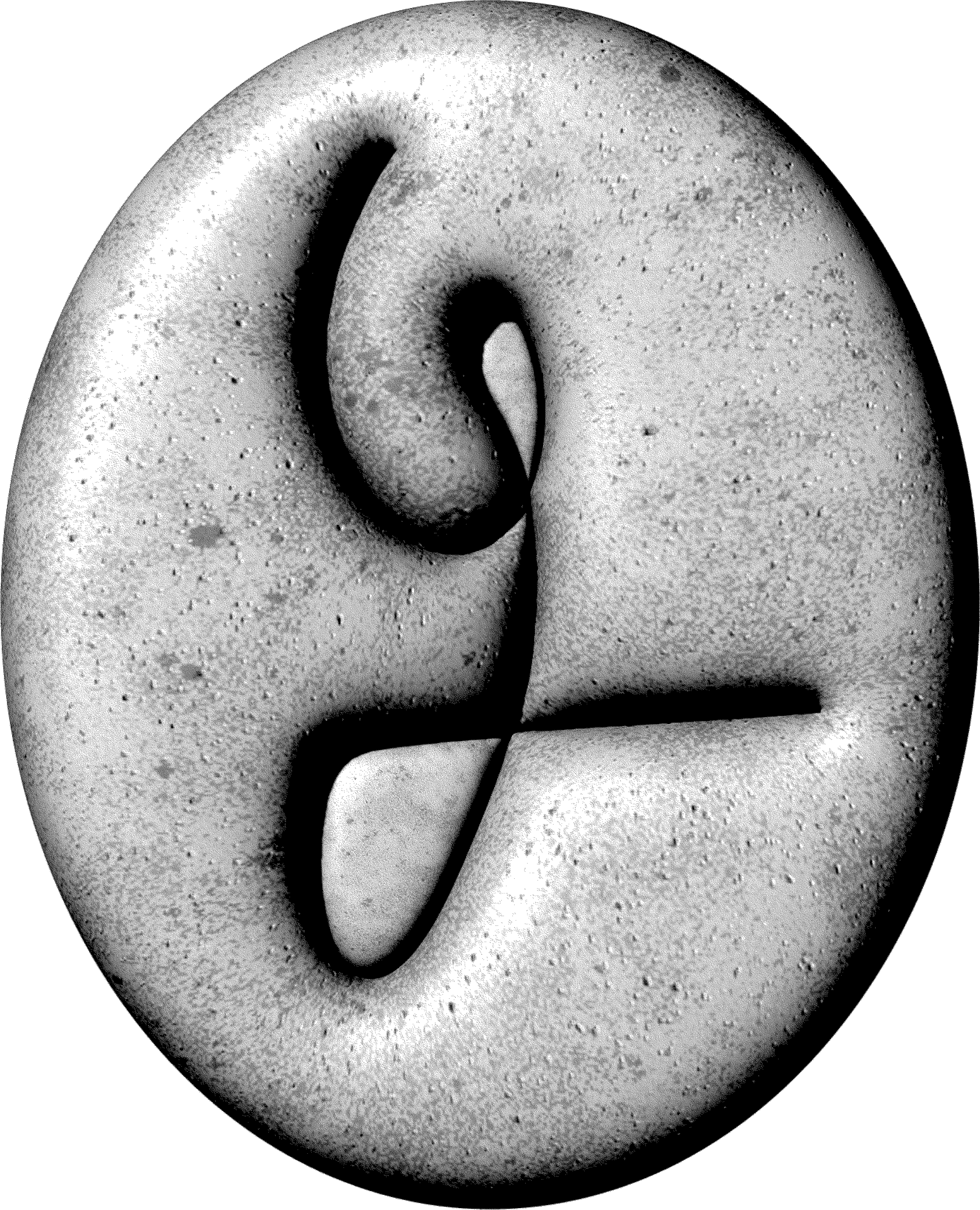 3D visualisation of a grey ceramic amulet with an engraving in the centre.